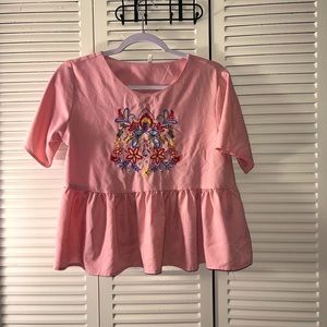 Korean Peplum Embroidered Blouse